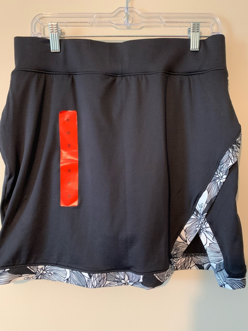 Black Active Skort with Floral Accent